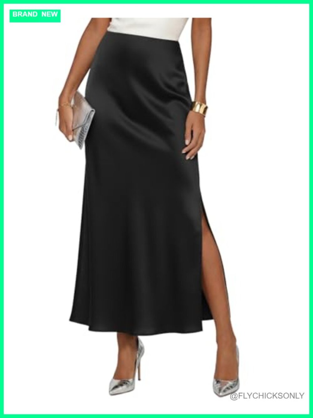 Satin High Waisted Side Split Maxi Skirt Long Flowy Formal